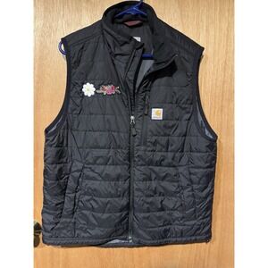Carhartt Black Quilted Vest with Floral Embroidery